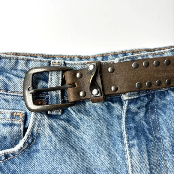 Vintage Brown Leather Heavy Metal Hardware Studded Grunge Biker Streetwear Belt - Picture 3 of 13